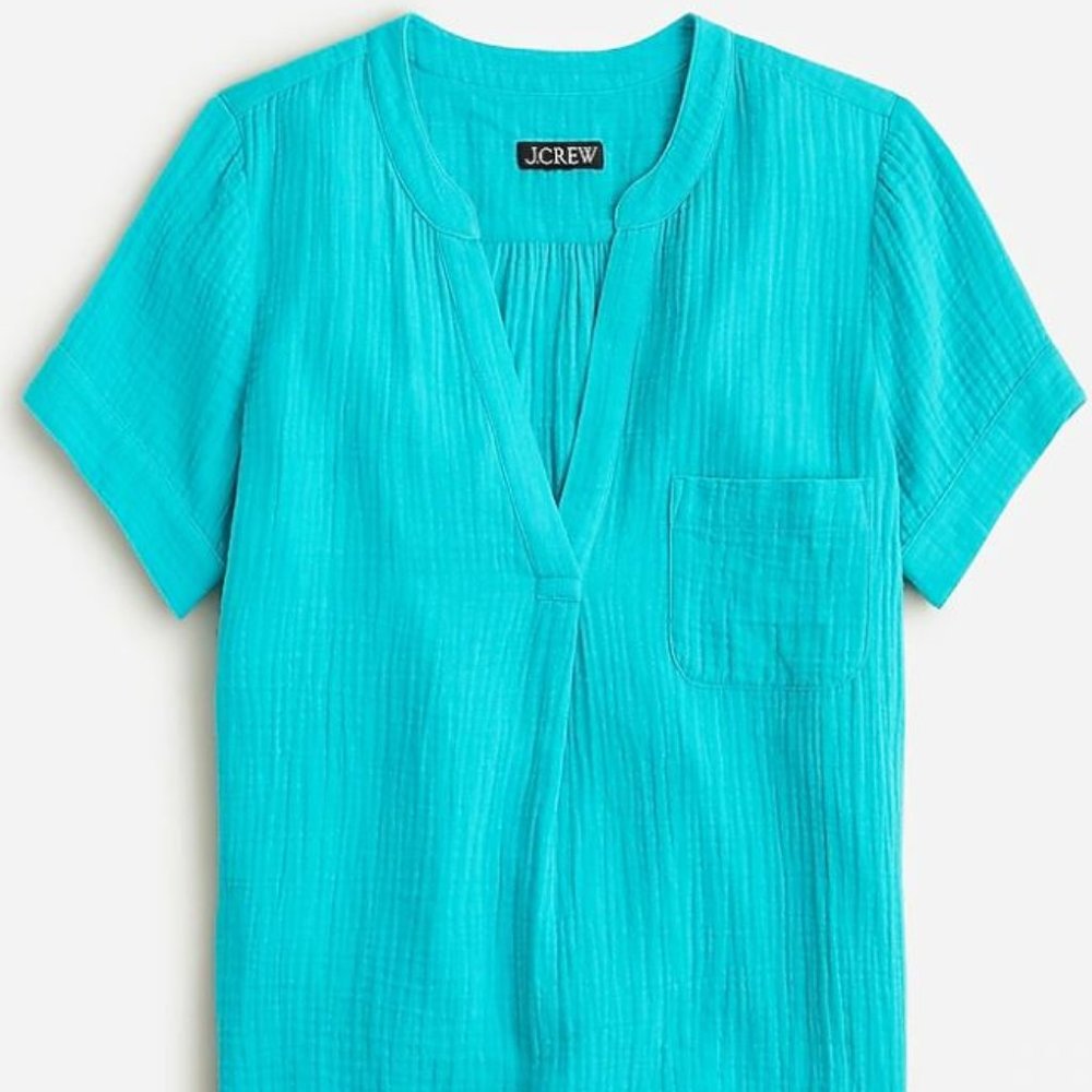 J.crew V Neck Soft Gauze Popover Frosted Aqua Small
